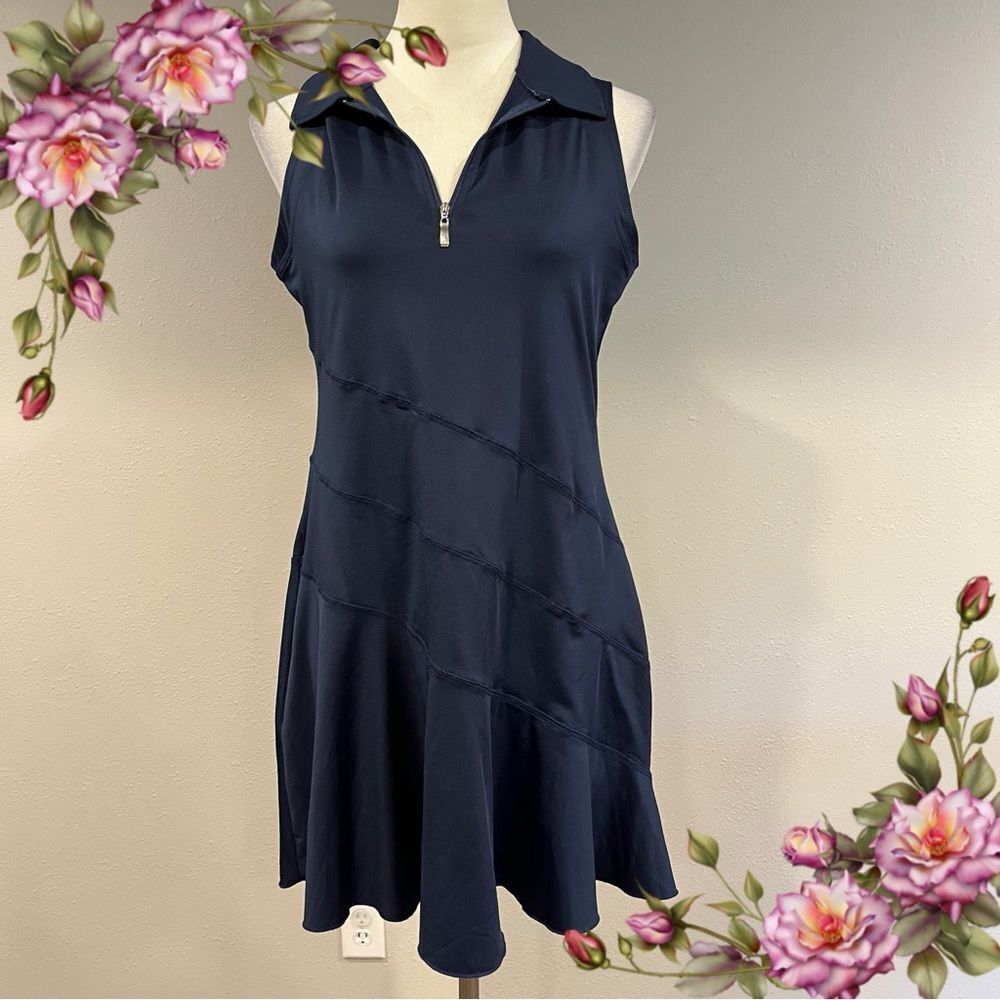 Navy Sleeveless Zip-Up Dress‎